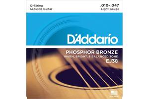 Струны для акустической гитары D'Addario EJ38 Phosphor Bronze Extra Light Acoustic Guitar 12-Strings 10/47