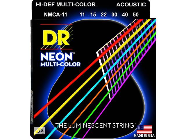 Струны для акустической гитары DR NMCA-11 Hi-Def Neon Multi-Color K3 Coated Medium-Light Acoustic Guitar Strings 11/50