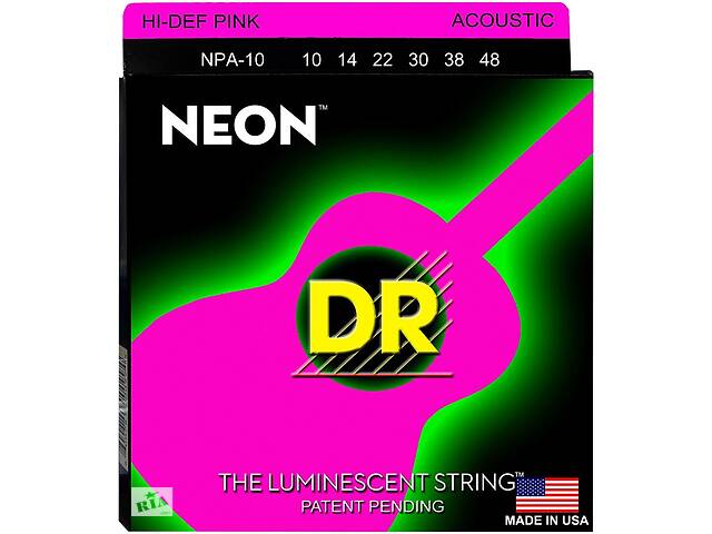 Струны для акустической гитары DR NPA-10 Hi-Def Neon Pink K3 Coated Extra Light Acoustic Guitar Strings 10/48