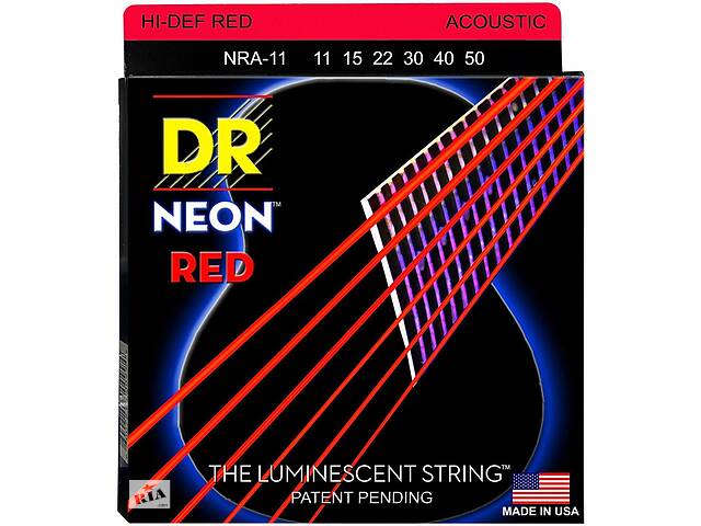 Струны для акустической гитары DR NRA-11 Hi-Def Neon Red K3 Coated Medium-Light Acoustic Guitar Strings 11/50