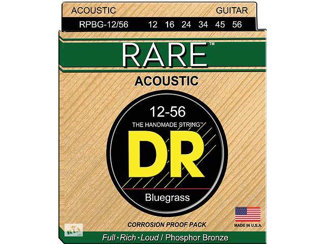 Струны для акустической гитары DR RPBG-12/56 Rare Phosphor Bronze Acoustic Guitar Strings Bluegrass 12/56