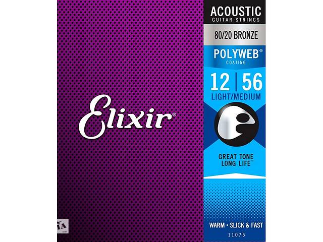 Струны для акустической гитары Elixir 11075 Polyweb 80/20 Bronze Acoustic Light Medium 12/56
