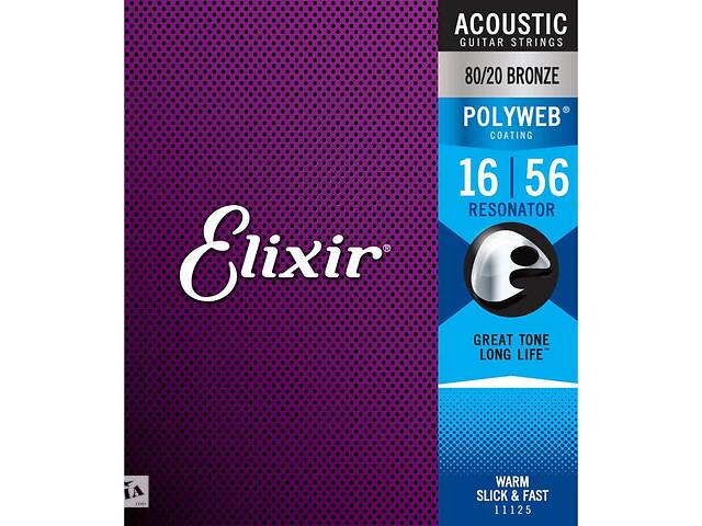 Струны для акустической гитары Elixir 11125 Polyweb 80/20 Bronze Acoustic Resonator 16/56