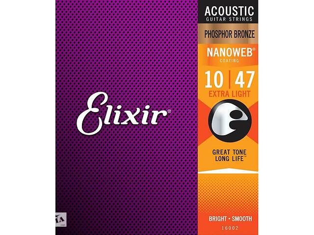 Струны для акустической гитары Elixir 16002 Nanoweb Phosphor Bronze Acoustic Extra Light 10/47