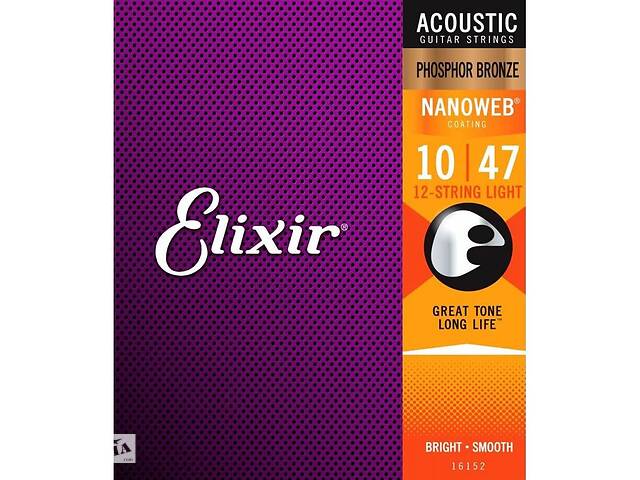 Струны для акустической гитары Elixir 16152 Nanoweb Phosphor Bronze Acoustic 12 Strings Light 10/47