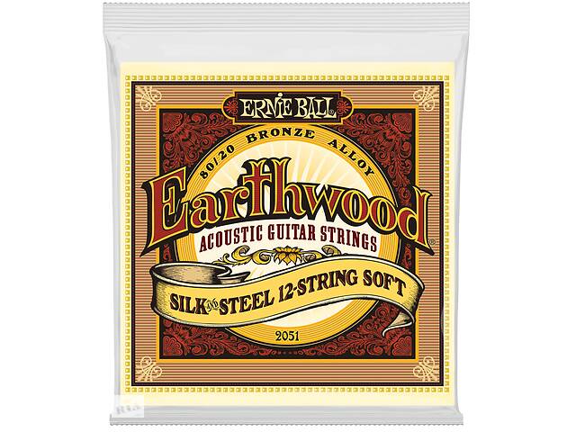 Струны для акустической гитары Ernie Ball 2051 Earthwood 80/20 Bronze Silk and Steel Extra Soft Acoustic Guitar 12 St...