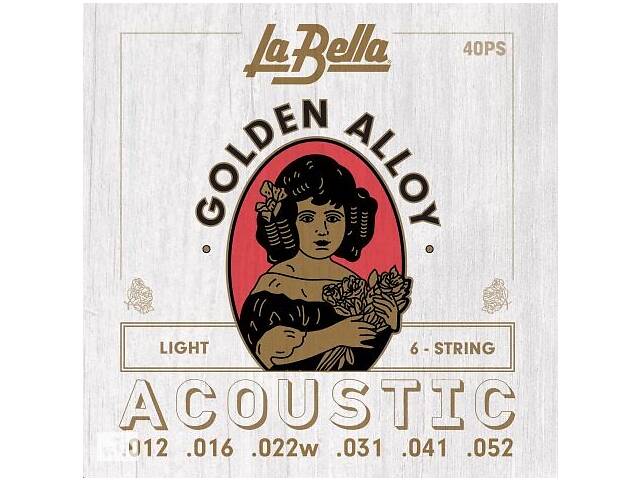 Струны для акустической гитары La Bella 40PS 80/20 Golden Alloy Acoustic Guitar Strings Light 12/52