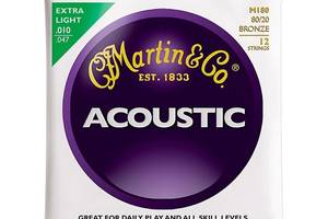 Струны для акустической гитары Martin M180 Acoustic 80/20 Bronze Extra Light 12-String 10/47