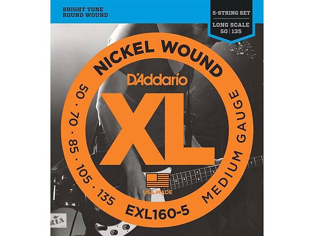 Струны для бас-гитары D'Addario EXL160-5 Nickel Wound Medium Electric Bass 5 Strings 50/135