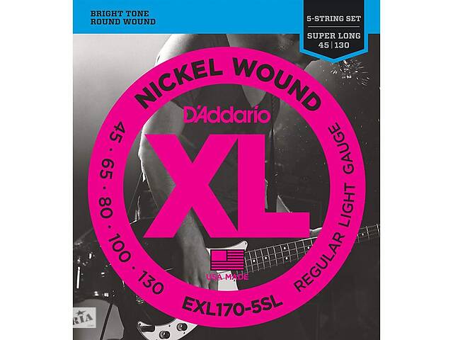 Струны для бас-гитары D'Addario EXL170-5SL Nickel Wound Regular Light Electric Bass 5-Strings Super Long 45/130
