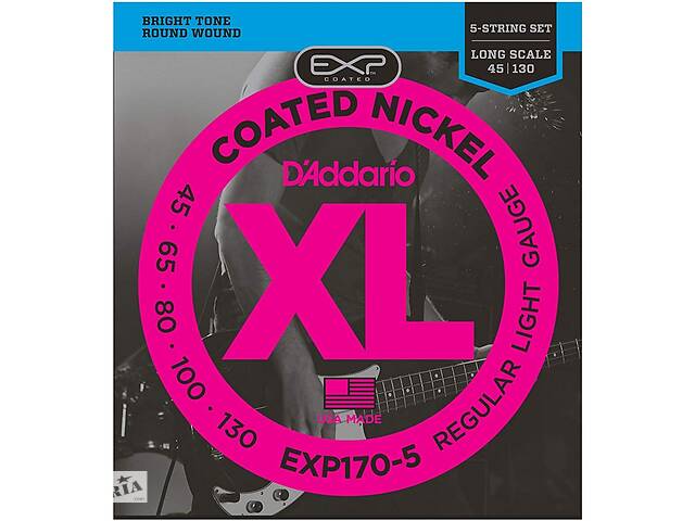 Струни для бас-гітари D'Addario EXP170-5 Coated Nickel Wound Bass 5-Strings Regular Light Long Scale 45/130