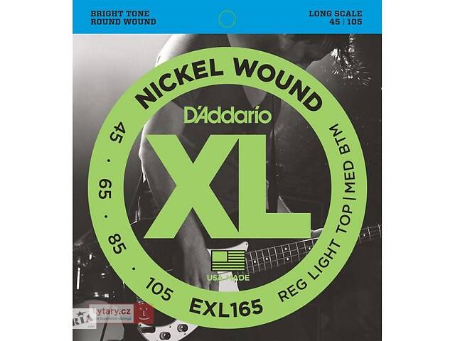 Струны для бас-гитары D'Addario Nickel Wound EXL165 Custom Light 4-String Bass 45/105