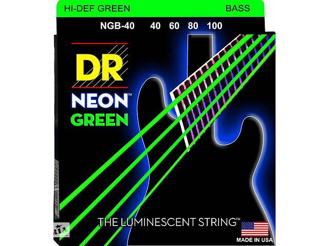 Струні для бас-гітари DR NGB-40 Hi-Def Neon Green K3 Coated Light Bass Guitar 4 Strings 40/100