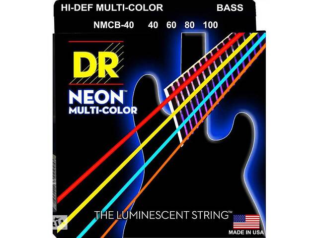 Струни для бас-гітари DR NMCB-40 Hi-Def Neon Multicolor K3 Coated Light Bass Guitar 4 Strings 40/100