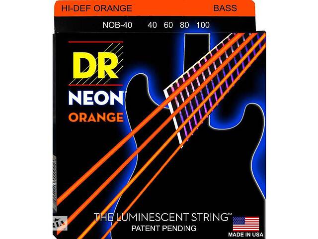Струны для бас-гитары DR NOB-40 Hi-Def Neon Orange K3 Coated Light Bass Guitar 4 Strings 40/100