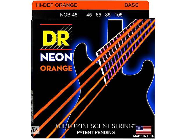 Струны для бас-гитары DR NOB-45 Hi-Def Neon Orange K3 Coated Medium Bass 4 Strings 45/105