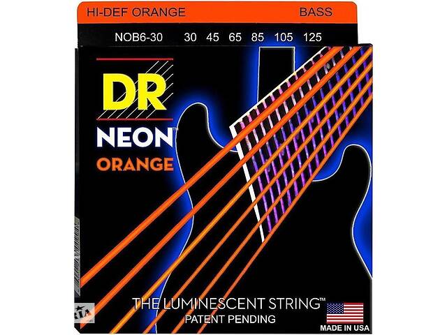 Струны для бас-гитары DR NOB6-30 Hi-Def Neon Orange K3 Coated Medium Bass 6 Strings 30/125