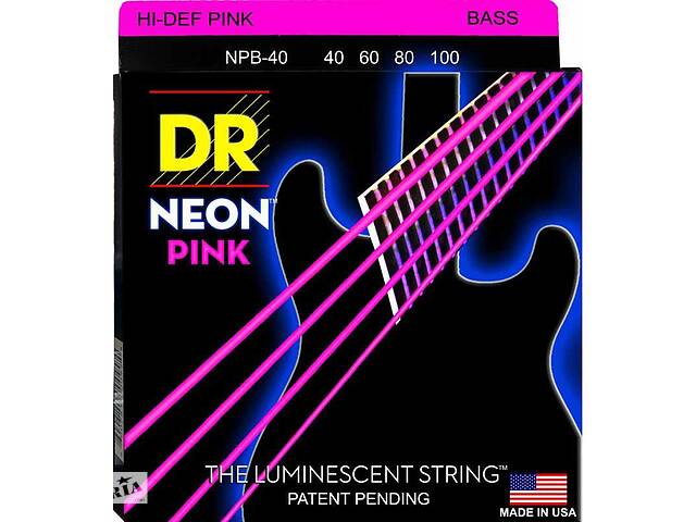 Струны для бас-гитары DR NPB-40 Hi-Def Neon Pink K3 Coated Light Bass Guitar 4 Strings 40/100