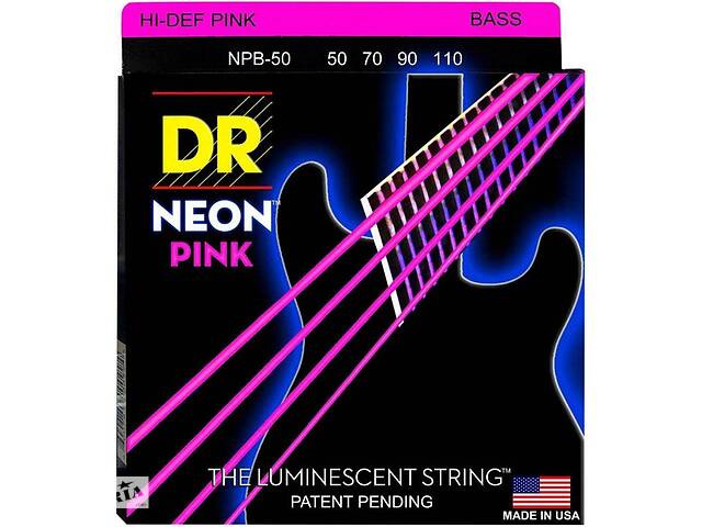 Струны для бас-гитары DR NPB-50 Hi-Def Neon Pink K3 Coated Heavy Bass 4 Strings 50/110