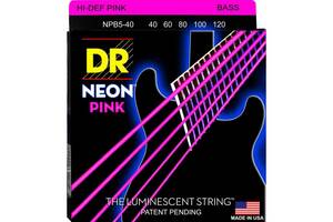 Струни для бас-гітари DR NPB5-40 Hi-Def Neon Pink K3 Coated Light Bass Guitar 5 Strings 40/120