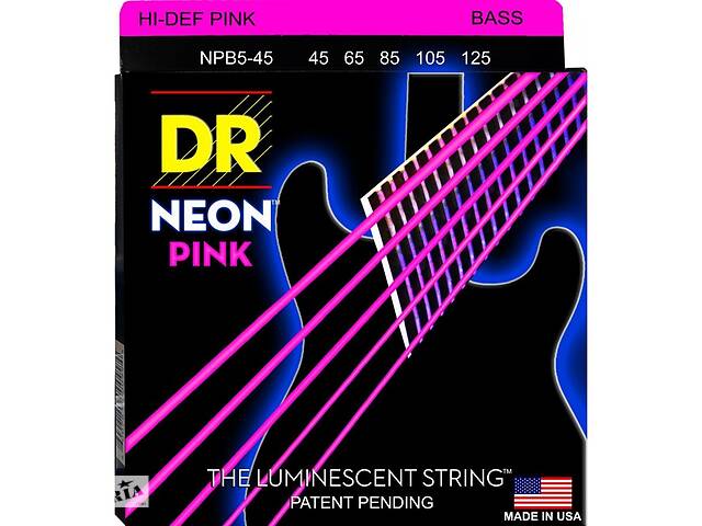 Струни для бас-гітарі DR NPB5-45 Hi-Def Neon Pink K3 Coated Medium Bass 5 Strings 45/125