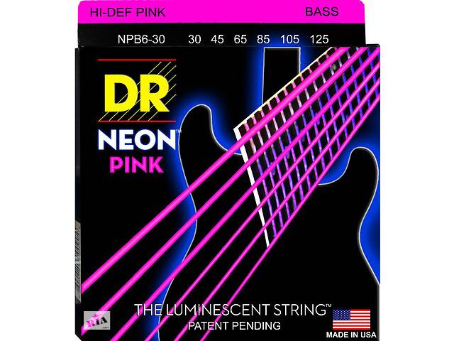 Струны для бас-гитары DR NPB6-30 Hi-Def Neon Pink K3 Coated Medium Bass 6 Strings 30/125