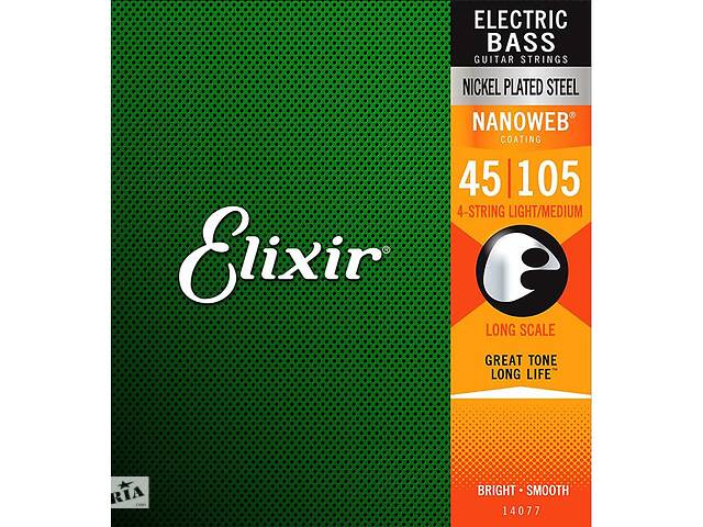 Струны для бас-гитары Elixir 14077 Nanoweb Coated Nickel Plated Steel Light/Medium 4-String Bass 45/105