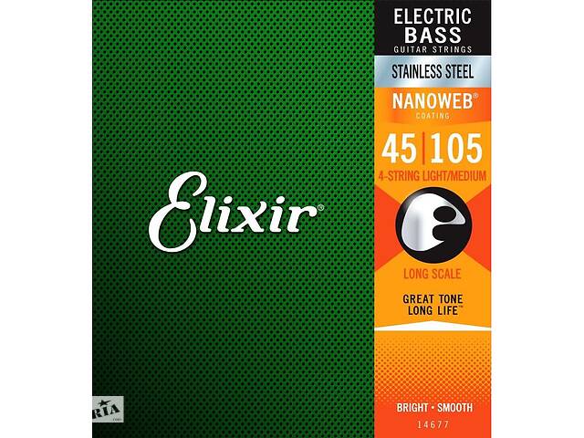 Струны для бас-гитары Elixir 14677 Nanoweb Coated Stainless Steel Medium 4-String Bass 45/105