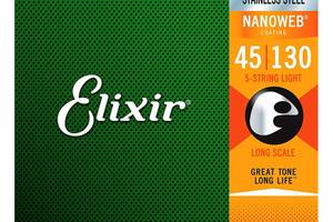 Струны для бас-гитары Elixir 14777 Nanoweb Coated Stainless Steel Light Electric Bass 5 Strings 45/130