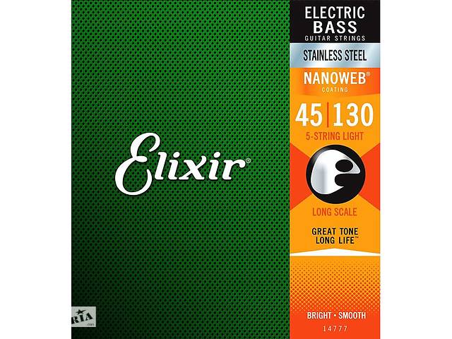 Струны для бас-гитары Elixir 14777 Nanoweb Coated Stainless Steel Light Electric Bass 5 Strings 45/130