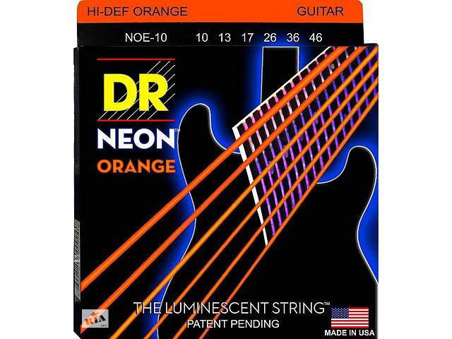 Струны для электрогитары 6 шт DR NOE-10 Hi-Def Neon Orange K3 Coated Medium Electric Guitar Strings 10/46