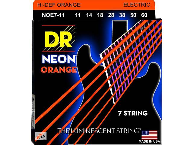 Струны для электрогитары 7 шт DR NOE7-11 Hi-Def Neon Orange K3 Coated Extra Heavy 7-String Electric Guitar 11/60