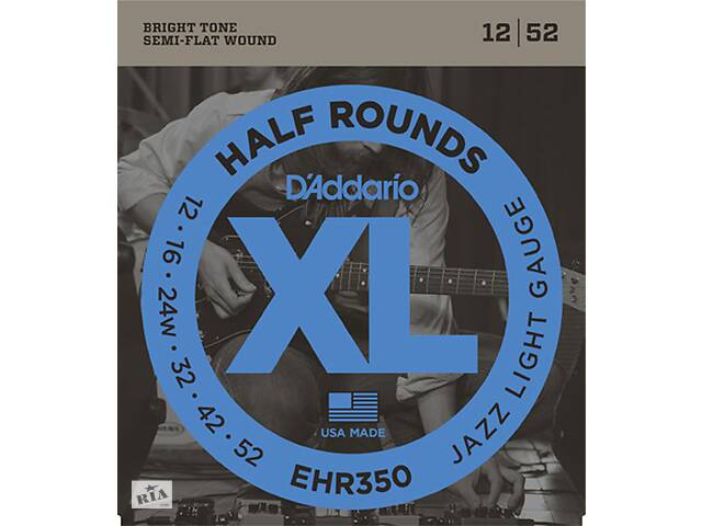 Струны для электрогитары D'Addario EHR350 Half Rounds Jazz Light Electric Guitar Strings 12/52