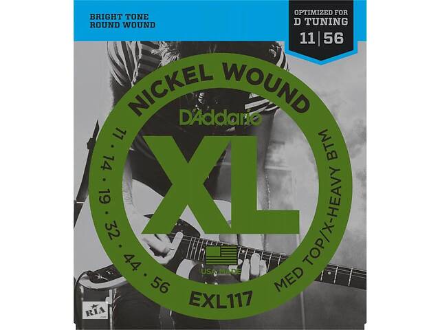 Струны для электрогитары D'Addario EXL117 Medium Top X-Heavy Bottom Electric Guitar Strings 11/56