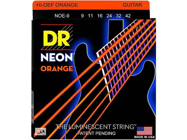 Струны для электрогитары DR NOE-9 Hi-Def Neon Orange K3 Coated Light Electric Guitar Strings 9/42