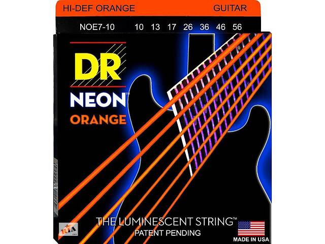 Струны для электрогитары DR NOE7-10 Hi-Def Neon Orange K3 Coated Medium 7-String Electric Guitar 10/56
