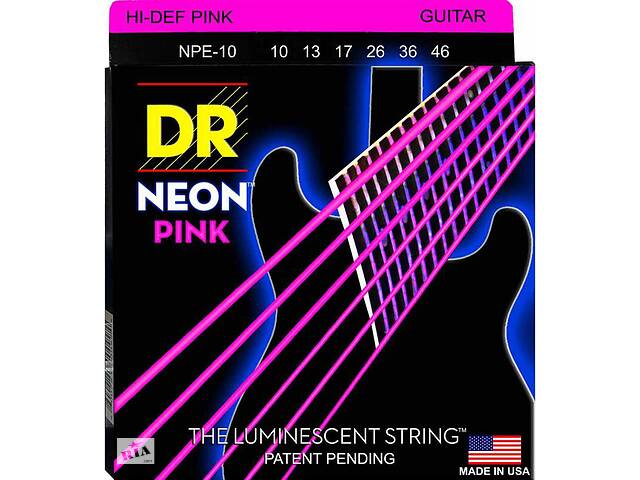 Струны для электрогитары DR NPE-10 Hi-Def Neon Pink K3 Coated Medium Electric Guitar Strings 10/46