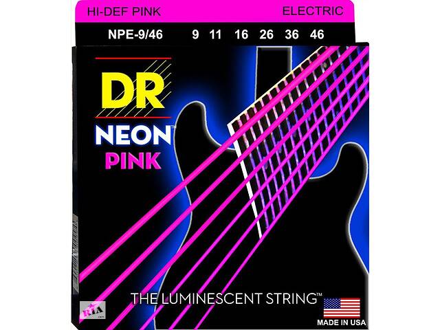 Струны для электрогитары DR NPE-9/46 Hi-Def Neon Pink K3 Coated Light Heavy Electric Guitar Strings 9/46