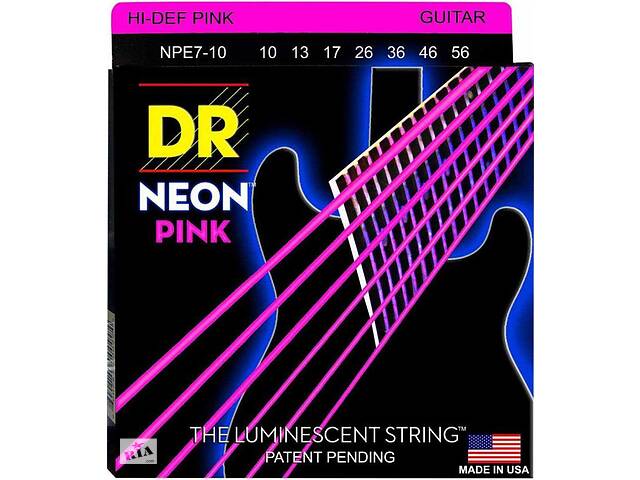 Струны для электрогитары DR NPE7-10 Hi-Def Neon Pink K3 Coated Medium 7-String Electric Guitar 10/56