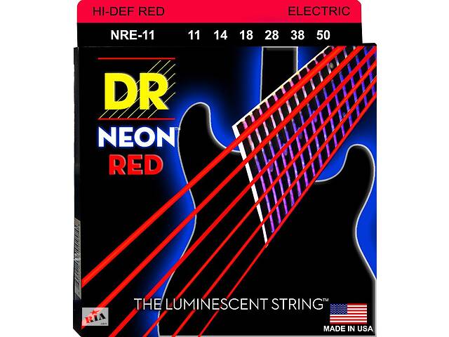 Струны для электрогитары DR NRE-11 Hi-Def Neon Red K3 Coated Heavy Electric Guitar Strings 11/50