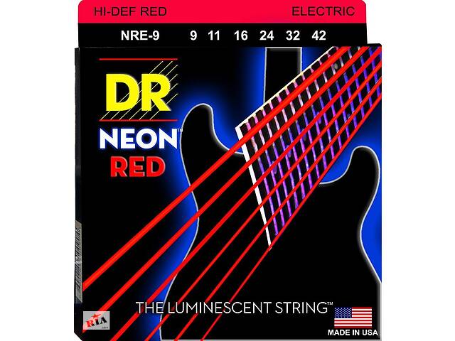 Струны для электрогитары DR NRE-9 Hi-Def Neon Red K3 Coated Light Electric Guitar Strings 9/42