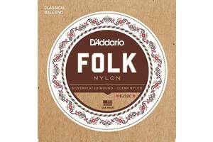 Струны для классической гитары D'Addario EJ32C Folk Nylon Ball End Silver Wound Clear Treble 28/45