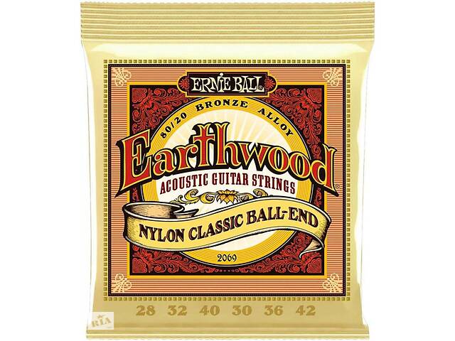 Струны для классической гитары Ernie Ball 2069 Earthwood Folk Nylon Ball End Clear and Gold