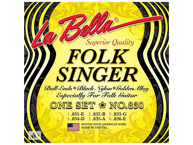 Струны для классической гитары La Bella 830 Folksinger Black Nylon Golden Alloy Medium