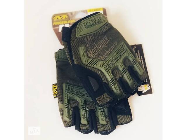 Тактичні рукавички з відкритими пальцями MECHANIX олива M-Pact VS Thermal Eco Bag L/XL