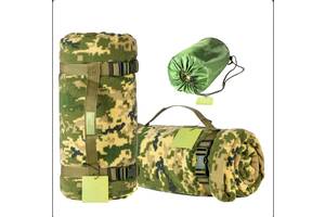 Тактичний флісовий плед 150х180см – ковдра для військових із чохлом. Колір: піксель