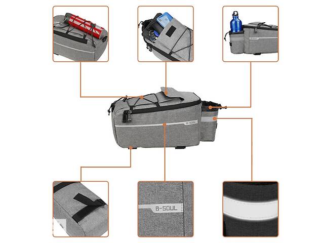 Вело термосумка B-SOUL на задний багажник 050 размер 38х15,5х16 см объем 10 л