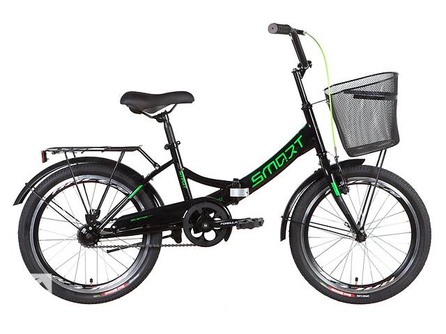 Велосипед ST 20' Formula SMART Vbr с багажником зад St, с крылом St, с корзиной St 2022 (черно-зеленый )