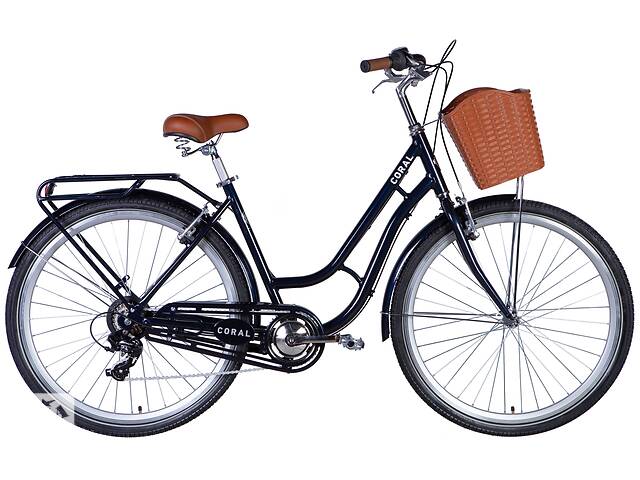 Велосипед AL 28' Dorozhnik CORAL FRW Vbr рама- ' с багажником задн St с корзиной Pl с крылом St 2024 (темно-сірий)