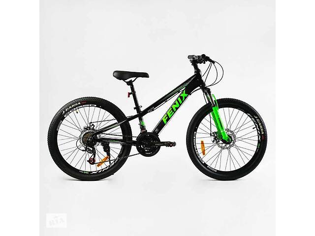 Велосипед спортивный Corso 24' FENIX 21 скорость 11’’ Black and Green (138037)
